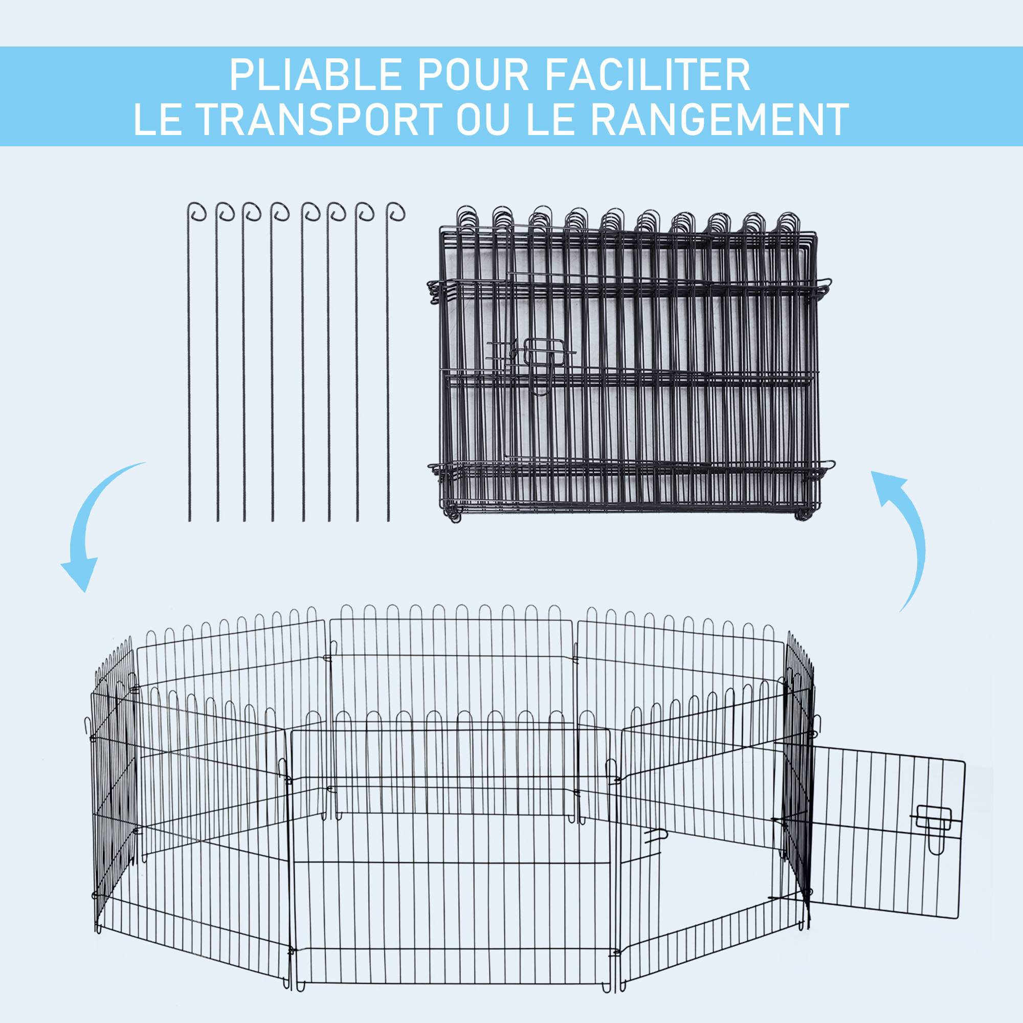 Parc enclos chiots animaux domestiques pour chiens lapins rongeurs petits animaux intérieur et extérieur diamètre 180 cm 8 panneaux 71 x 61 cm noir - Image 9