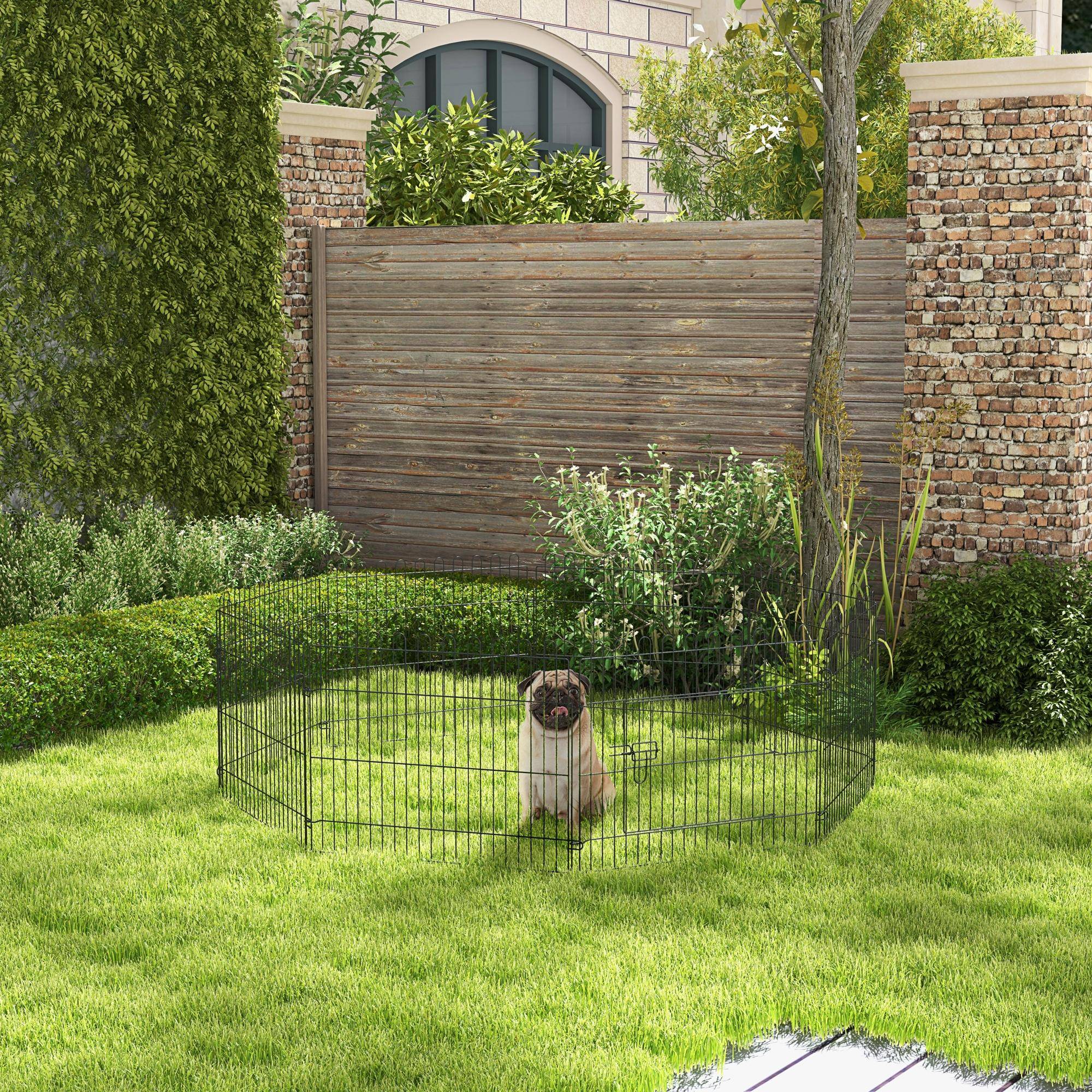 Parc enclos chiots animaux domestiques pour chiens lapins rongeurs petits animaux intérieur et extérieur diamètre 180 cm 8 panneaux 71 x 61 cm noir - Image 4