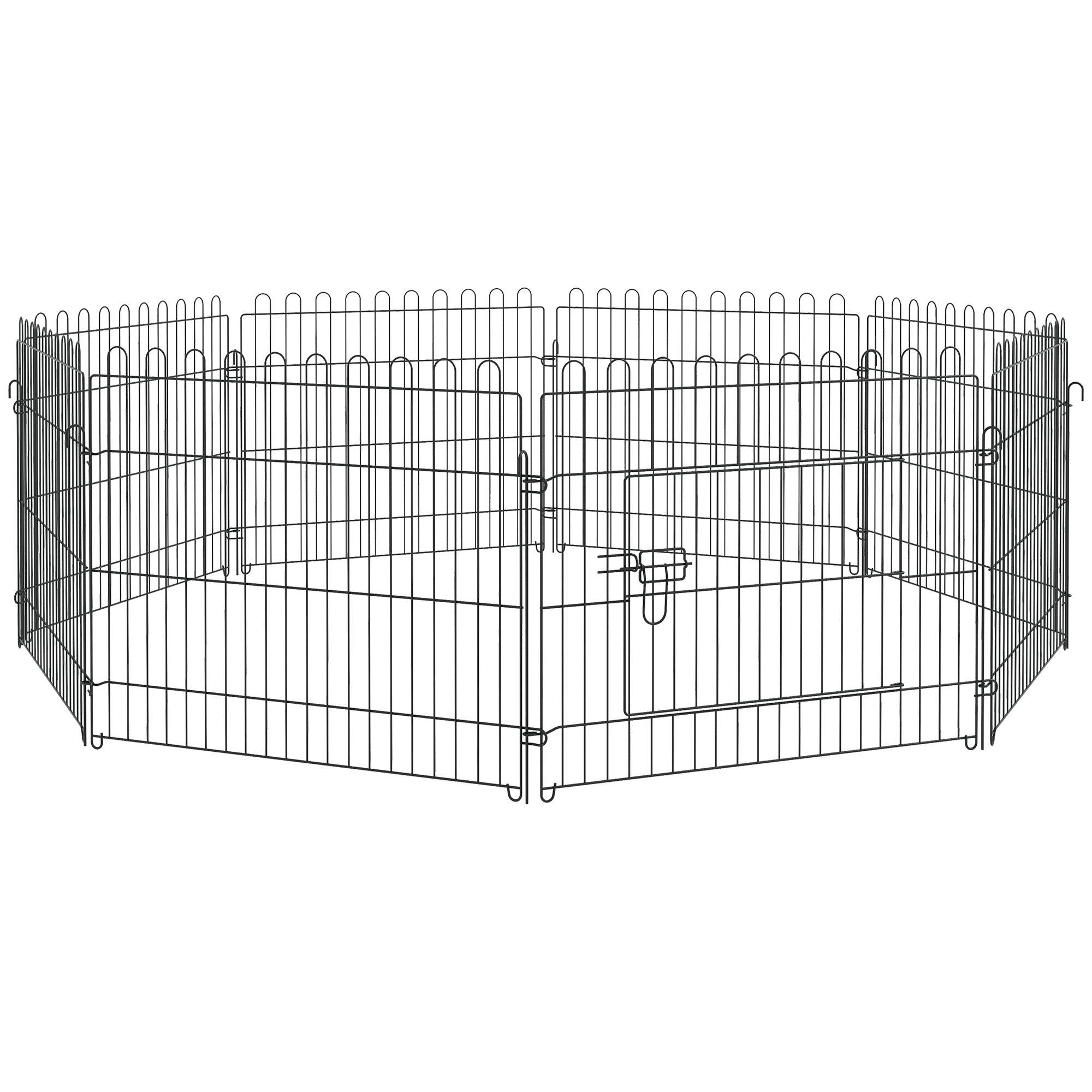 Parc enclos chiots animaux domestiques pour chiens lapins rongeurs petits animaux intérieur et extérieur diamètre 180 cm 8 panneaux 71 x 61 cm noir - Image 1