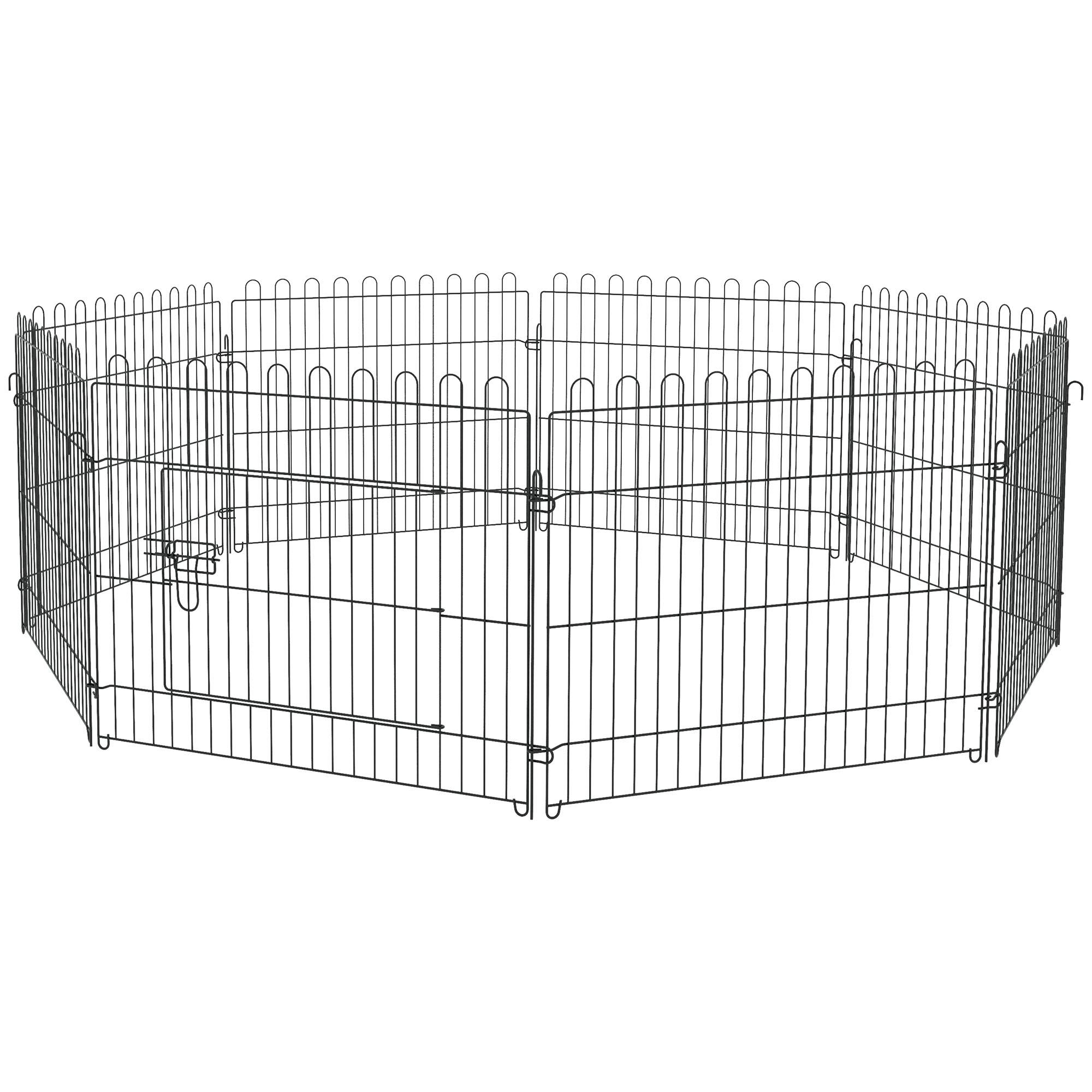 Parc enclos chiots animaux domestiques pour chiens lapins rongeurs petits animaux intérieur et extérieur diamètre 180 cm 8 panneaux 71 x 61 cm noir - Image 2