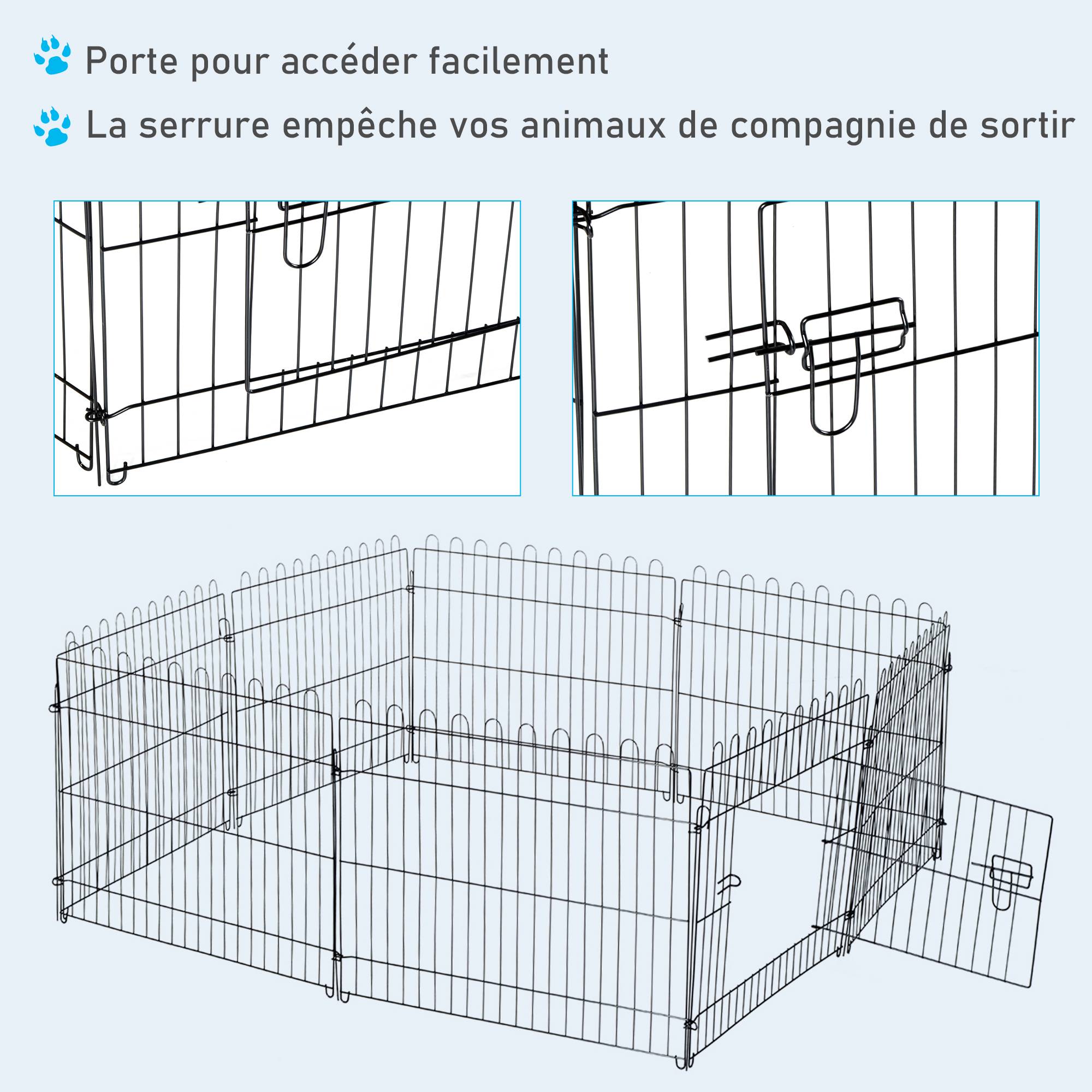 Parc enclos chiots animaux domestiques pour chiens lapins rongeurs petits animaux intérieur et extérieur diamètre 180 cm 8 panneaux 71 x 61 cm noir - Image 8