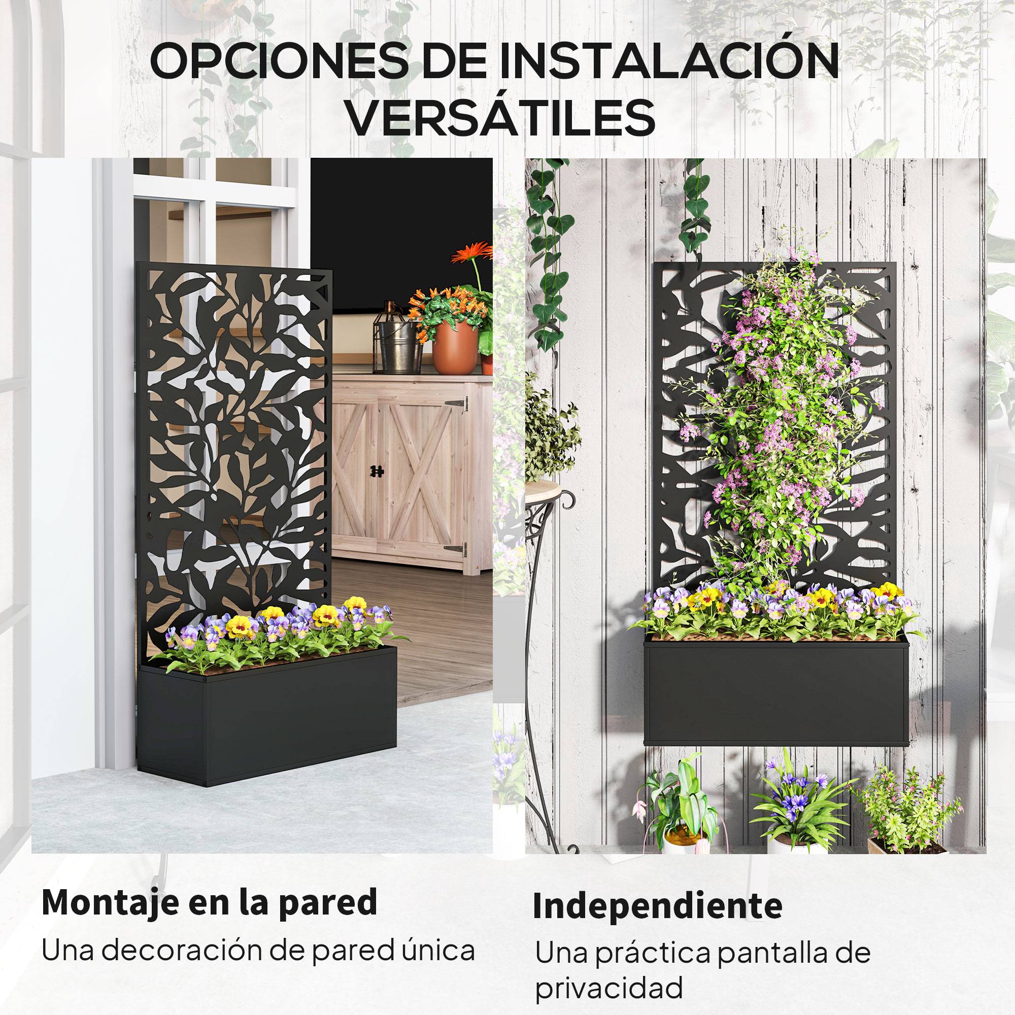 ComfortXL - Jardinière Surélevée Métal avec Treillis Brise-Vue Intégré pour Balcon et Terrasse 61x113 cm Noir - ComfortXL Outdoor Living - Image 7