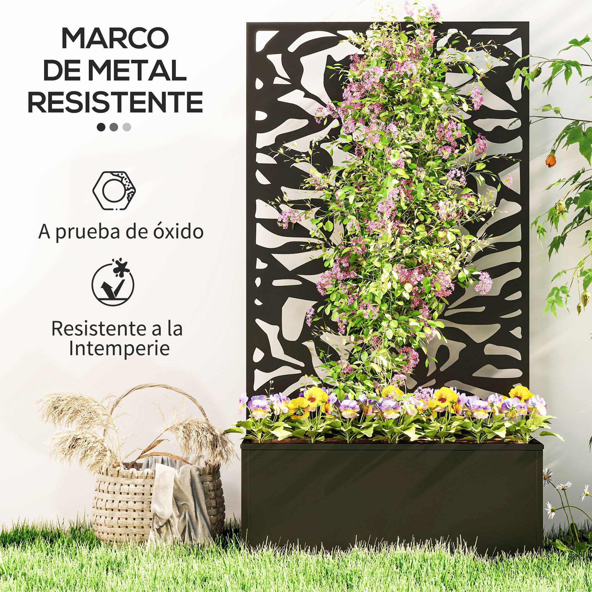 ComfortXL - Jardinière Surélevée Métal avec Treillis Brise-Vue Intégré pour Balcon et Terrasse 61x113 cm Noir - ComfortXL Outdoor Living - Image 8