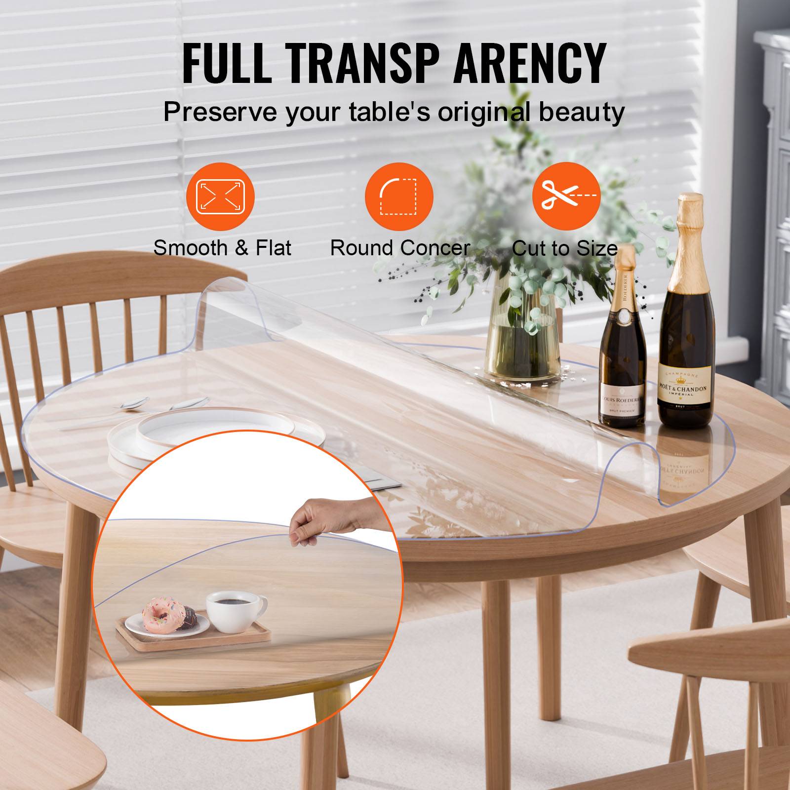 Vevor - VEVOR Protection table PVC transparent, 48x48", 2.0mm, ronde, imperméable, bureau, salle à manger. - Image 5