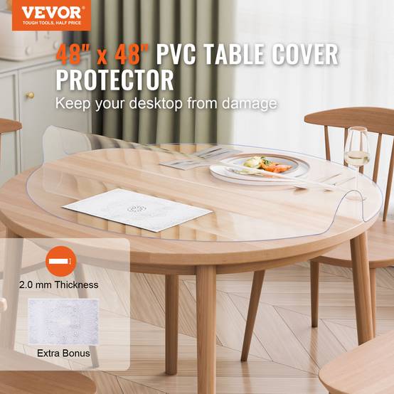 Vevor - VEVOR Protection table PVC transparent, 48x48", 2.0mm, ronde, imperméable, bureau, salle à manger. - Image 2