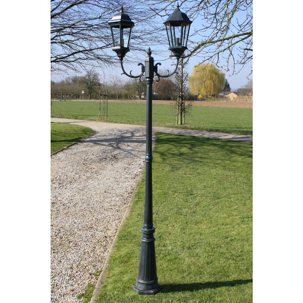 Lampadaire de jardin - Lampadaire d'extérieur 2 bras 230 cm Vert foncé/Noir Aluminium - Image 2