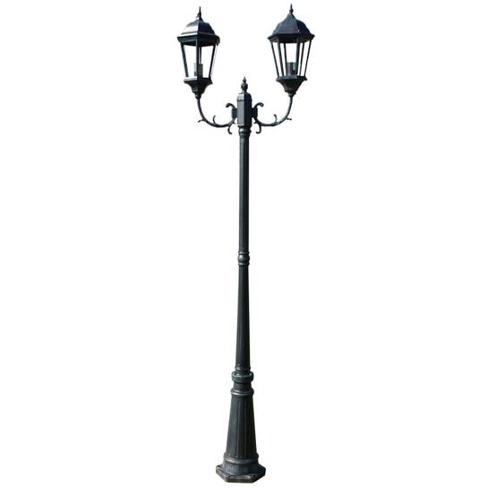 Lampadaire de jardin - Lampadaire d'extérieur 2 bras 230 cm Vert foncé/Noir Aluminium - Image 1