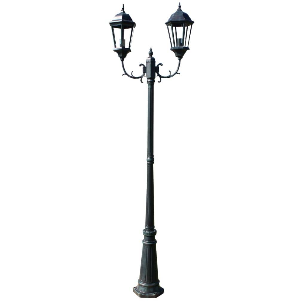 Lampadaire de jardin - Lampadaire d'extérieur 2 bras 230 cm Vert foncé/Noir Aluminium - Image 1