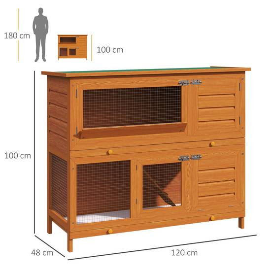 Clapier Extérieur en Bois de Sapin à 2 Niveaux Toit Bitumé Étanche pour Lapins 120cm Naturel - ComfortXL Outdoor Living - Image 5