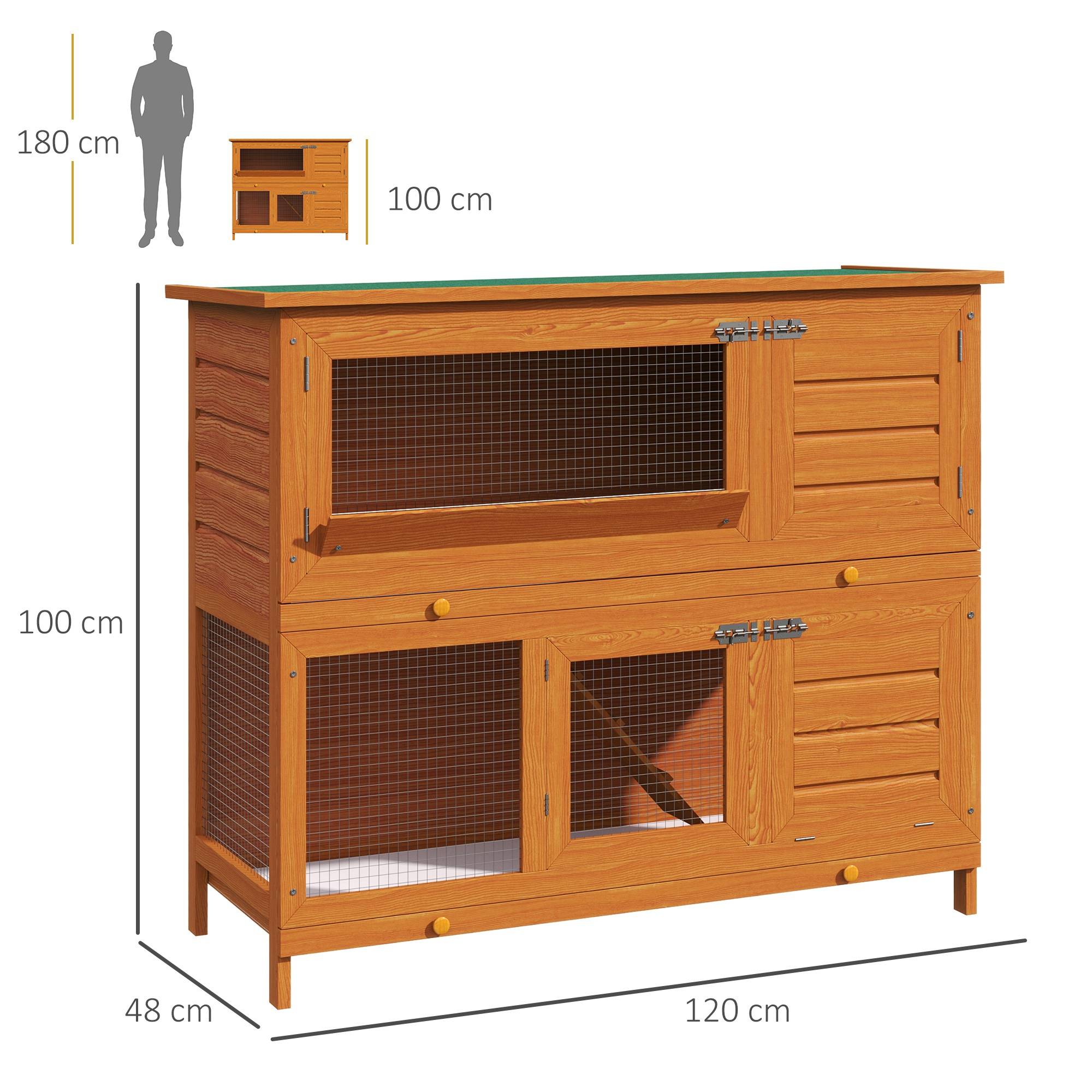 Clapier Extérieur en Bois de Sapin à 2 Niveaux Toit Bitumé Étanche pour Lapins 120cm Naturel - ComfortXL Outdoor Living - Image 5