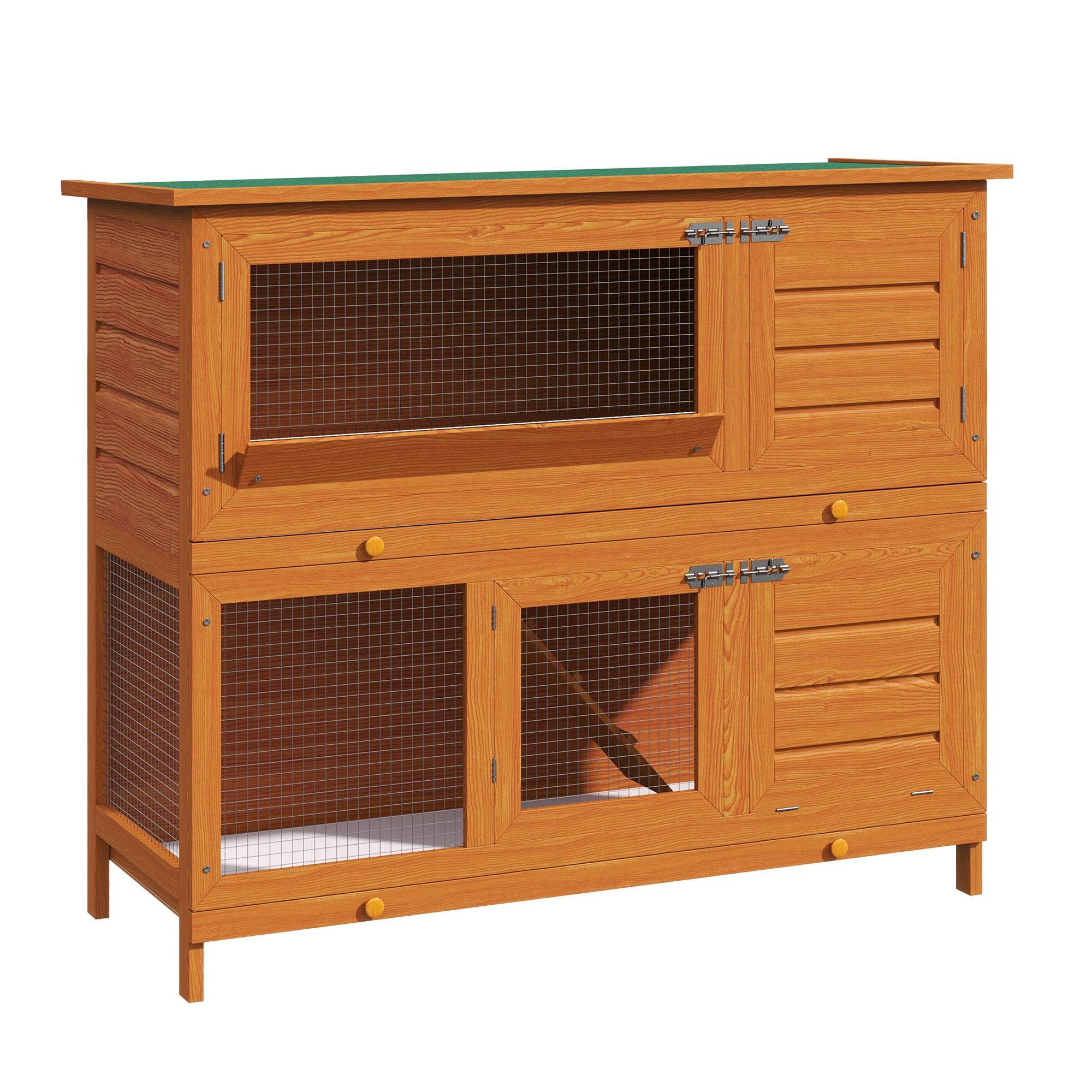 Clapier Extérieur en Bois de Sapin à 2 Niveaux Toit Bitumé Étanche pour Lapins 120cm Naturel - ComfortXL Outdoor Living - Image 1