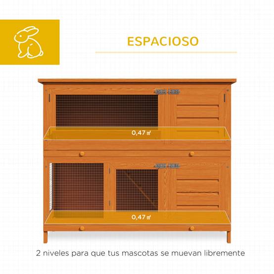 Clapier Extérieur en Bois de Sapin à 2 Niveaux Toit Bitumé Étanche pour Lapins 120cm Naturel - ComfortXL Outdoor Living - Image 6