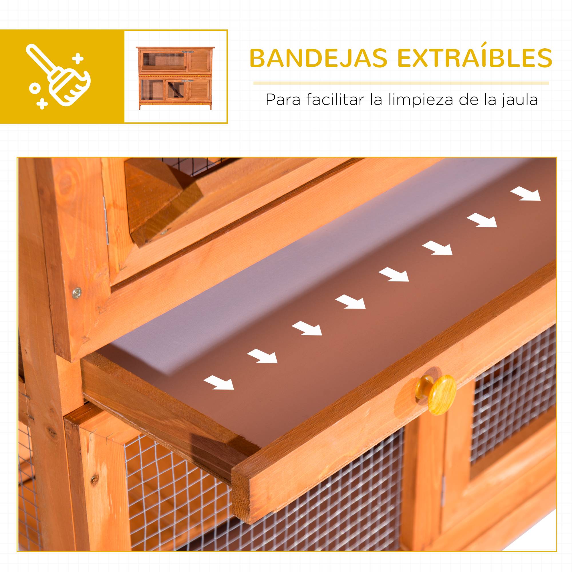Clapier Extérieur en Bois de Sapin à 2 Niveaux Toit Bitumé Étanche pour Lapins 120cm Naturel - ComfortXL Outdoor Living - Image 8
