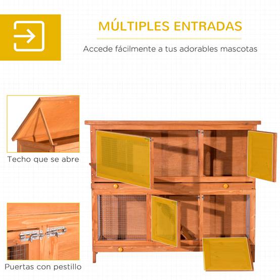 Clapier Extérieur en Bois de Sapin à 2 Niveaux Toit Bitumé Étanche pour Lapins 120cm Naturel - ComfortXL Outdoor Living - Image 7
