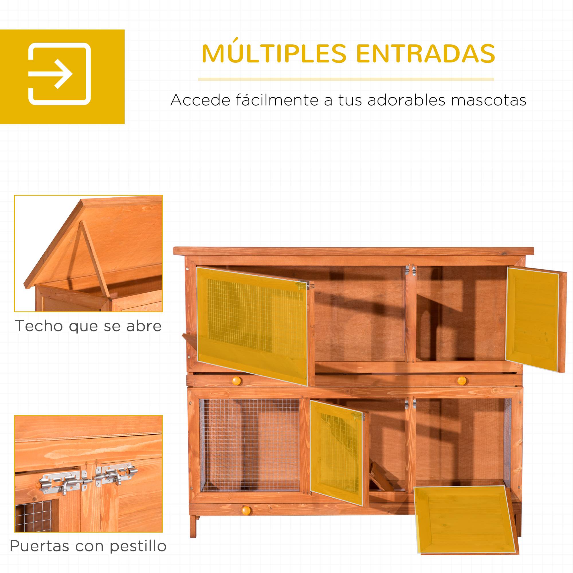 Clapier Extérieur en Bois de Sapin à 2 Niveaux Toit Bitumé Étanche pour Lapins 120cm Naturel - ComfortXL Outdoor Living - Image 7