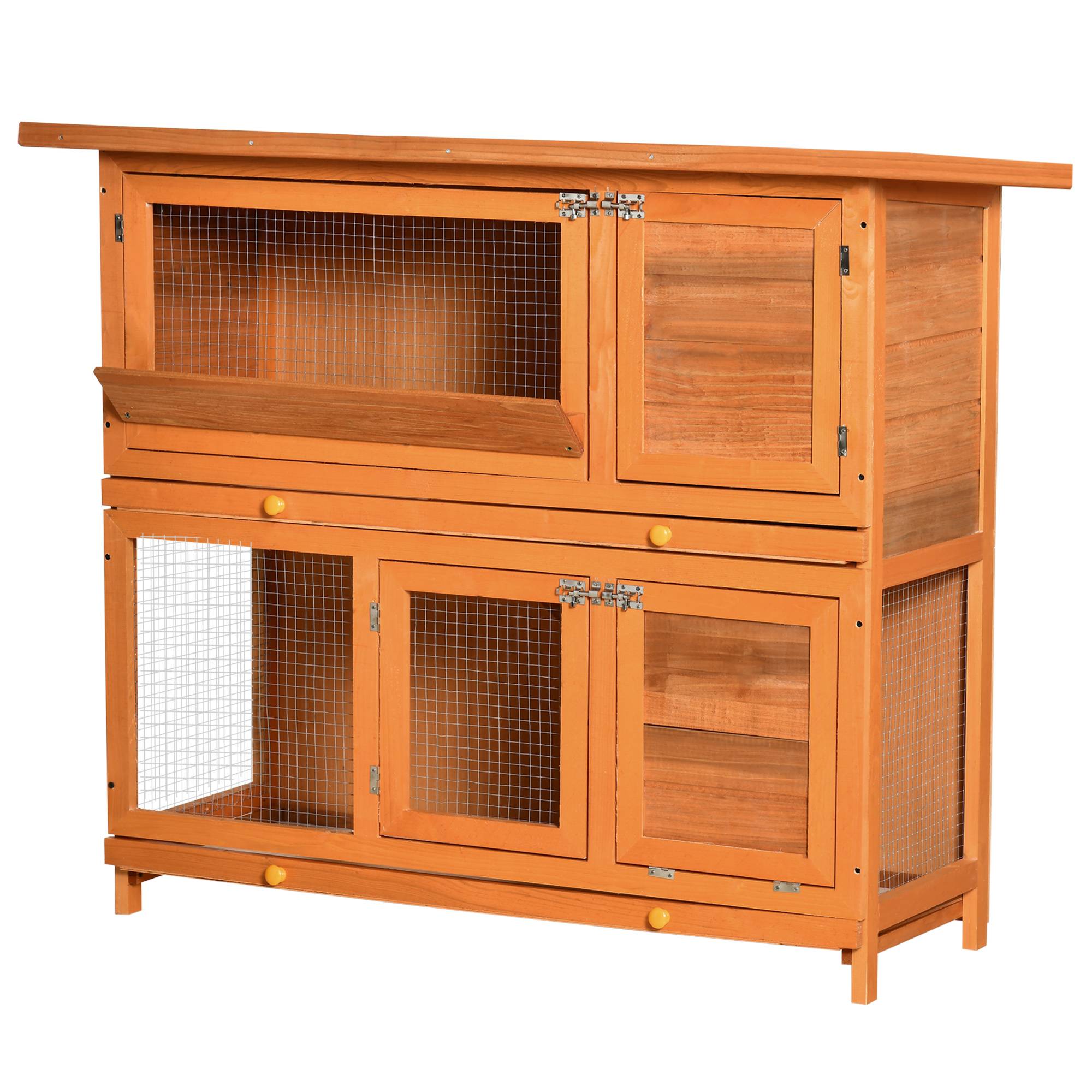 Clapier Extérieur en Bois de Sapin à 2 Niveaux Toit Bitumé Étanche pour Lapins 120cm Naturel - ComfortXL Outdoor Living - Image 2