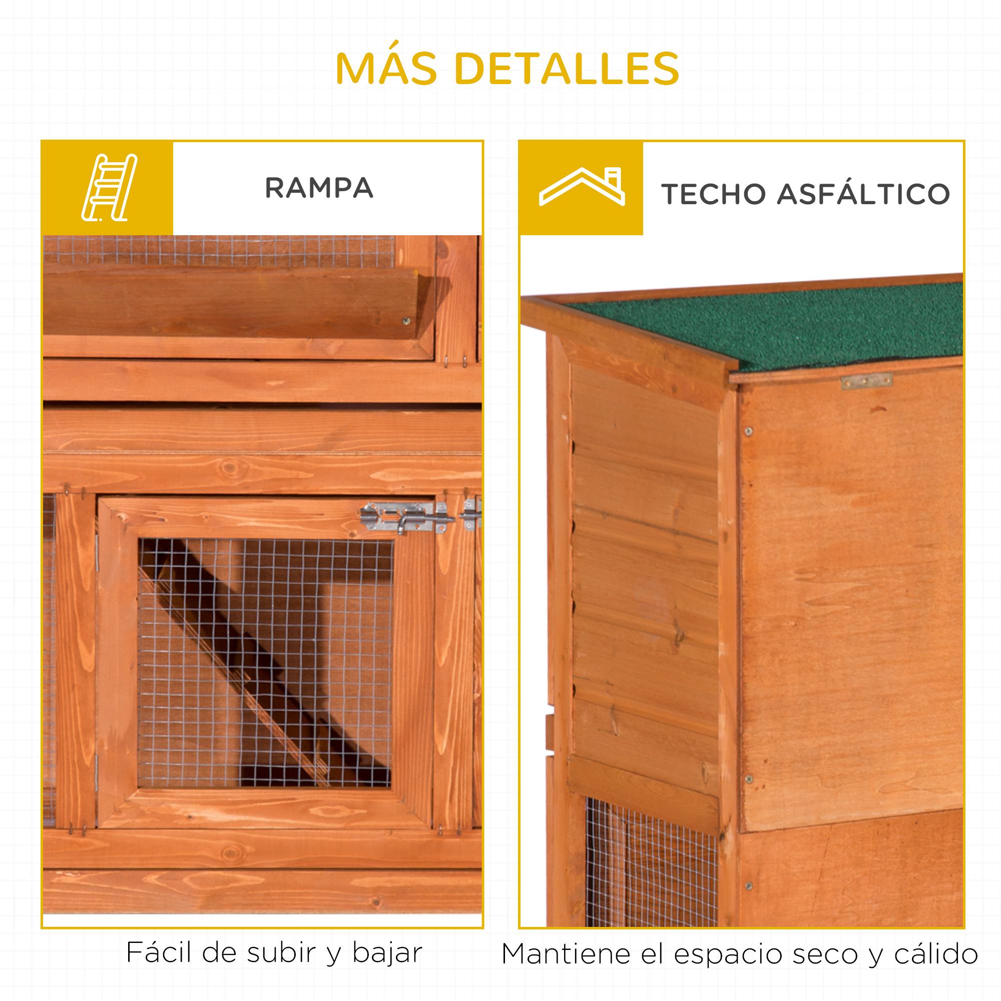 Clapier Extérieur en Bois de Sapin à 2 Niveaux Toit Bitumé Étanche pour Lapins 120cm Naturel - ComfortXL Outdoor Living - Image 9