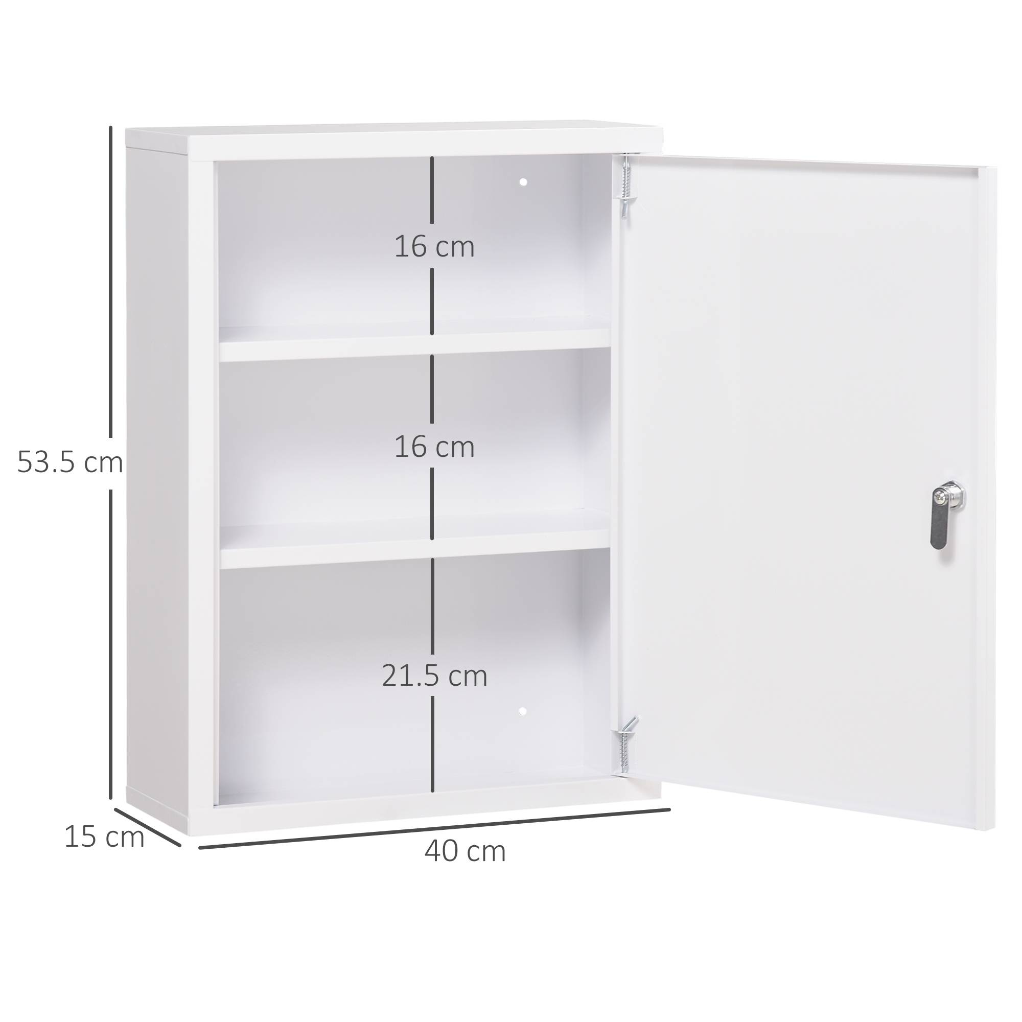 Sans Marque - Armoire pharmacie 3 étagères serrure 2 clés acier 40x15x53,5 cm blanche - Image 5