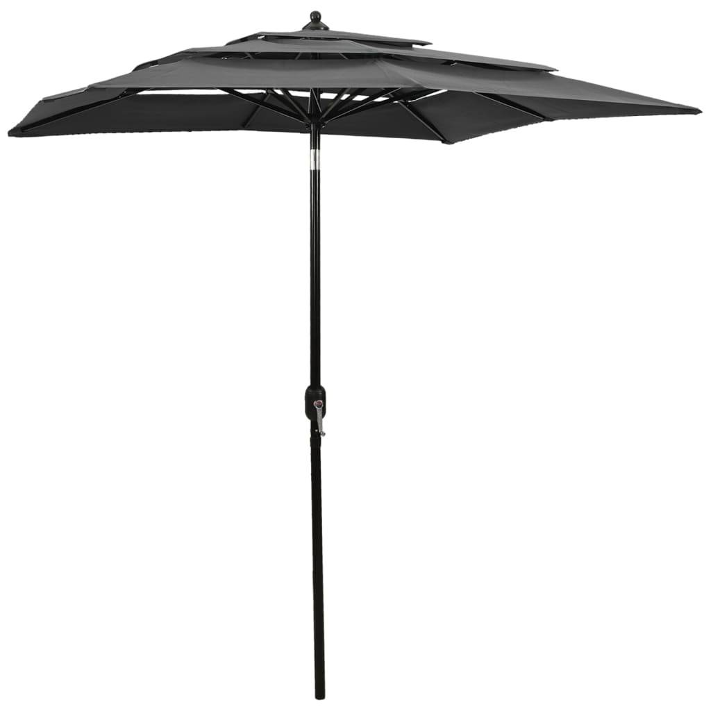 Helloshop26 - Parasol à 3 niveaux avec mât en aluminium 2 x 2 m anthracite - Image 1