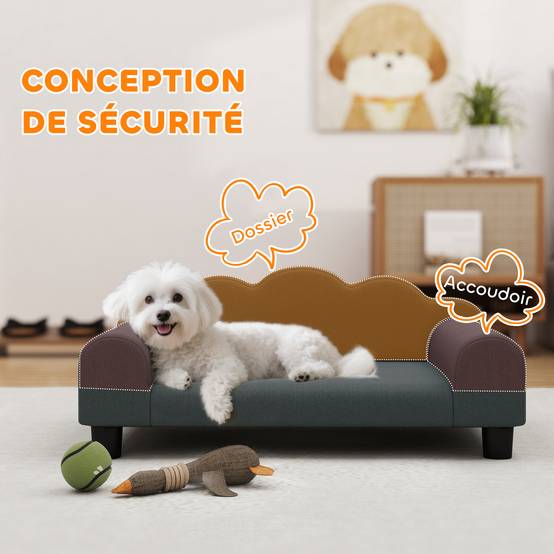 Canapé pour chien, canapé pour animal de compagnie avec dossier et accoudoirs, respirant, 66 x 42 x 28,5 cm, gris foncé - Image 7