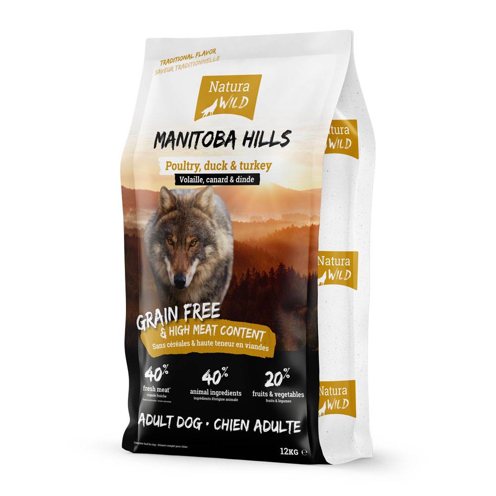 0 - Croquettes sans céréales à la volaille pour chien adulte Natura Wild Manitoba Hills 12kg