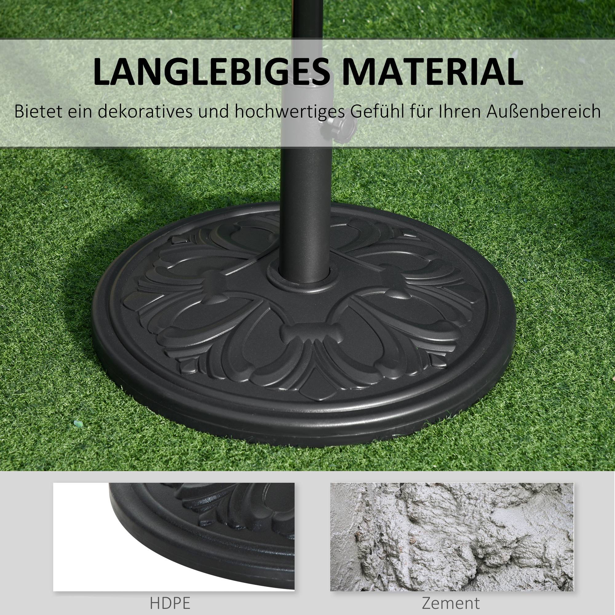 Pied de parasol en résine et ciment pour terrasse motif floral élégant Ø48cm noir - ComfortXL Outdoor Living - Image 7