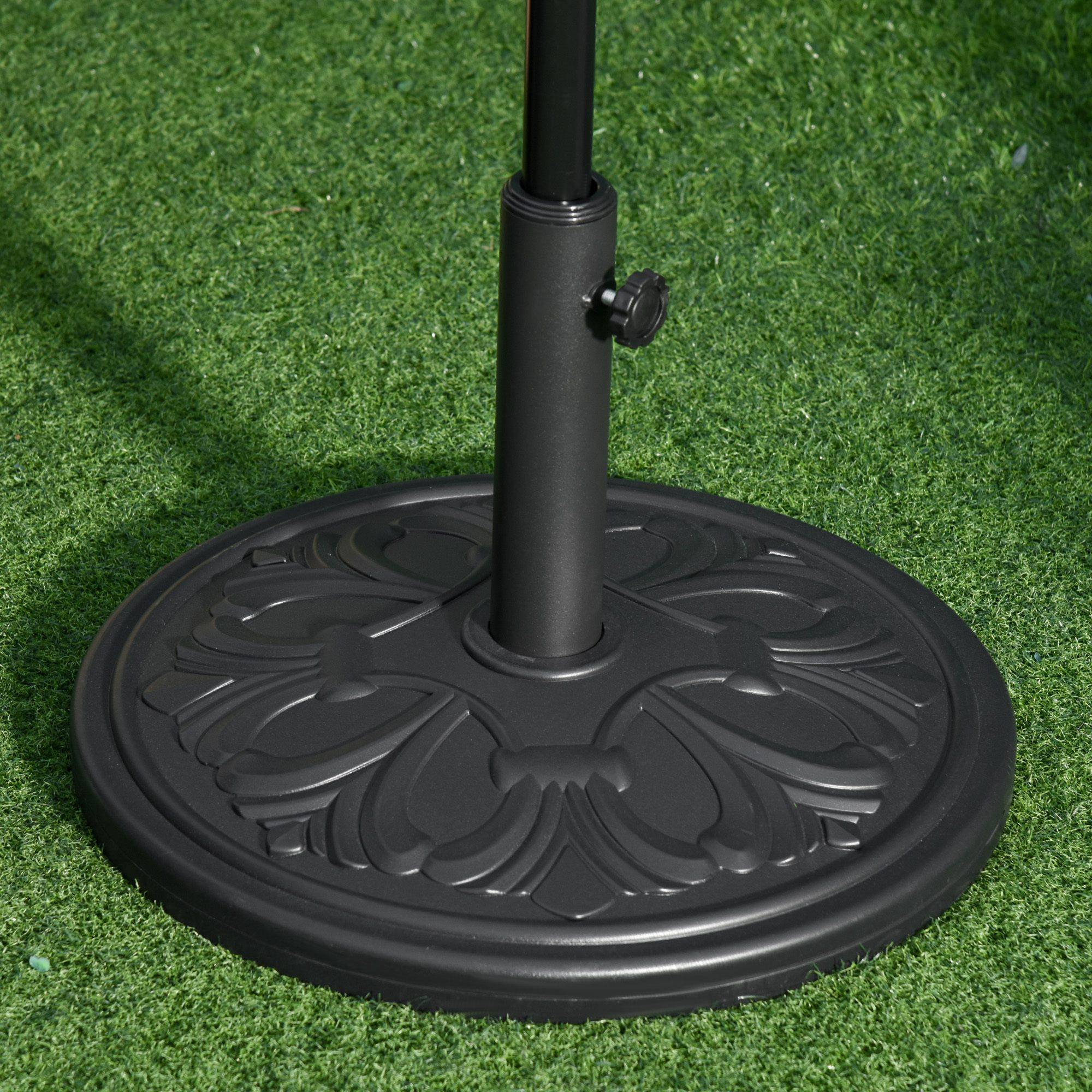 Pied de parasol en résine et ciment pour terrasse motif floral élégant Ø48cm noir - ComfortXL Outdoor Living - Image 4