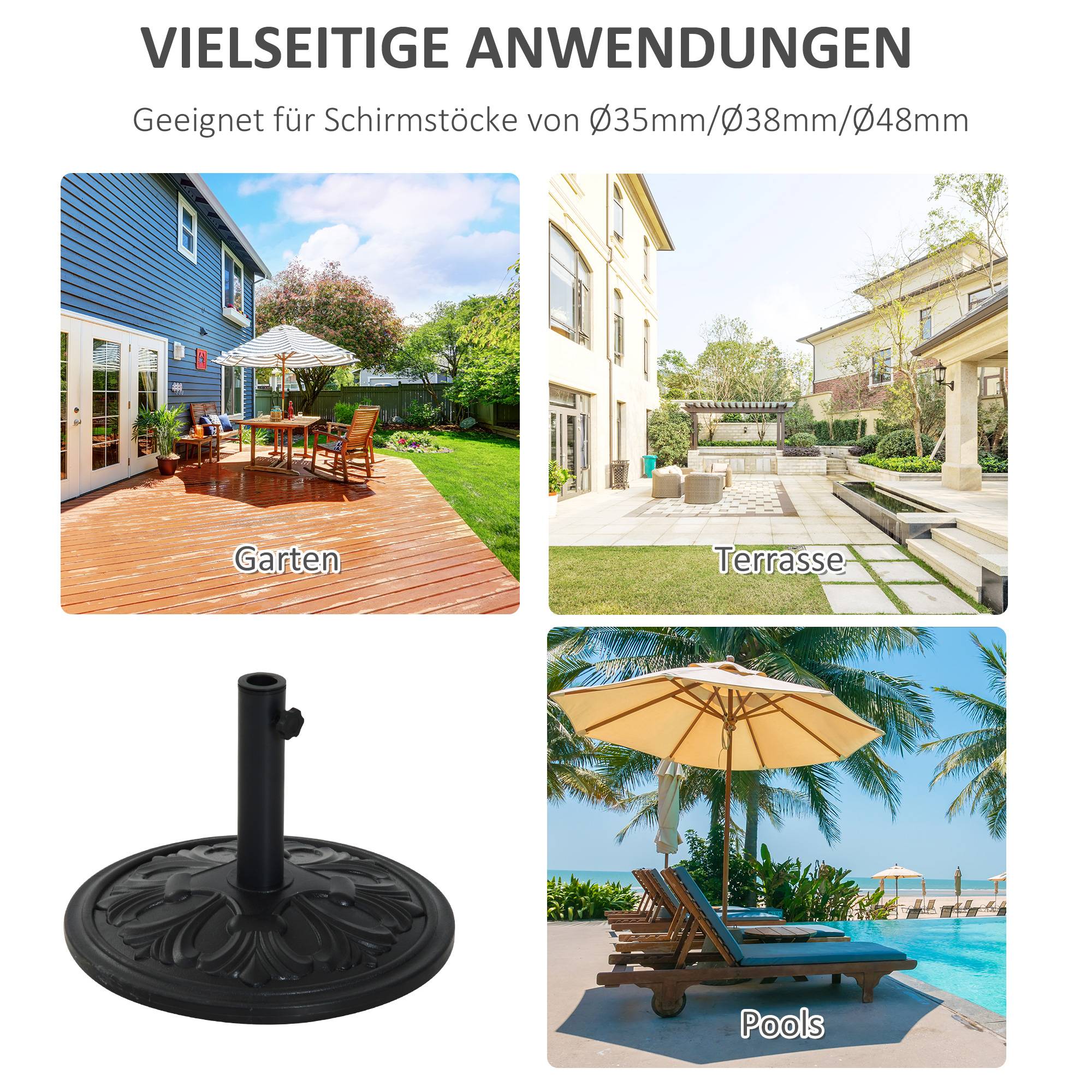 Pied de parasol en résine et ciment pour terrasse motif floral élégant Ø48cm noir - ComfortXL Outdoor Living - Image 8