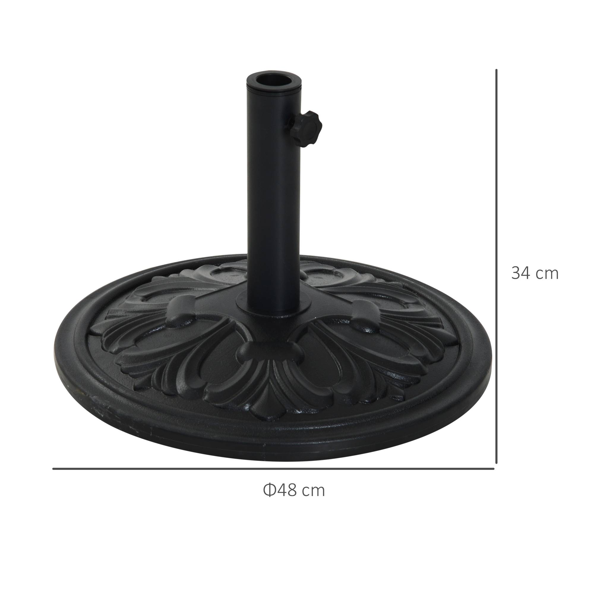 Pied de parasol en résine et ciment pour terrasse motif floral élégant Ø48cm noir - ComfortXL Outdoor Living - Image 5