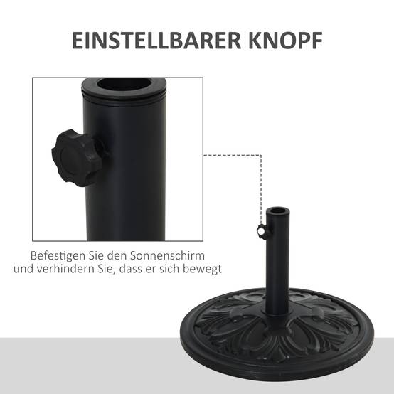Pied de parasol en résine et ciment pour terrasse motif floral élégant Ø48cm noir - ComfortXL Outdoor Living - Image 6