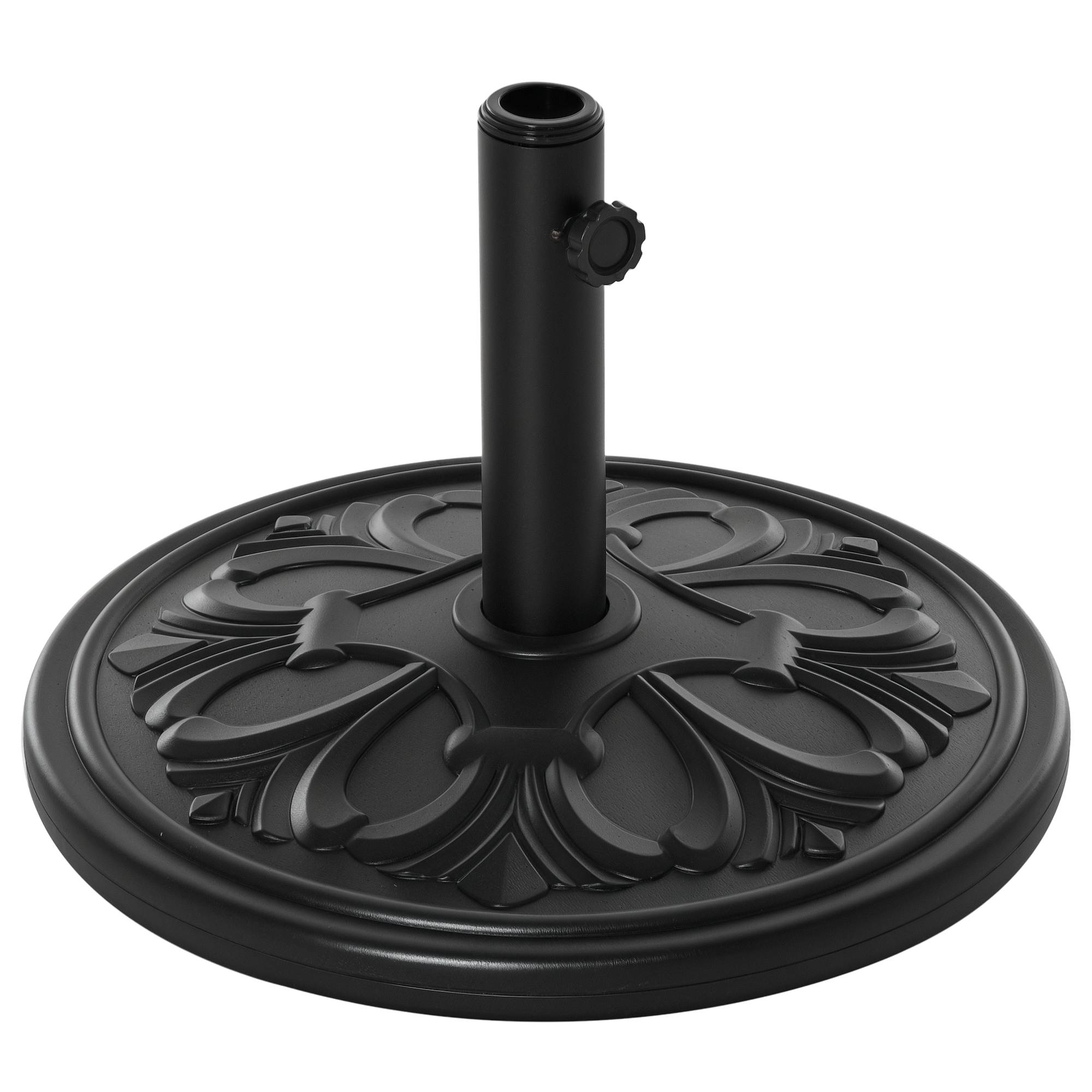 Pied de parasol en résine et ciment pour terrasse motif floral élégant Ø48cm noir - ComfortXL Outdoor Living - Image 1