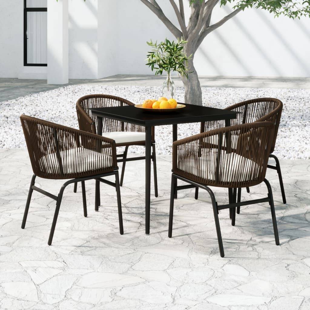 Ensemble Repas 4P Rotin PVC Coussins Crème Jardin Marron – ComfortXL Outdoor Living - Image 1