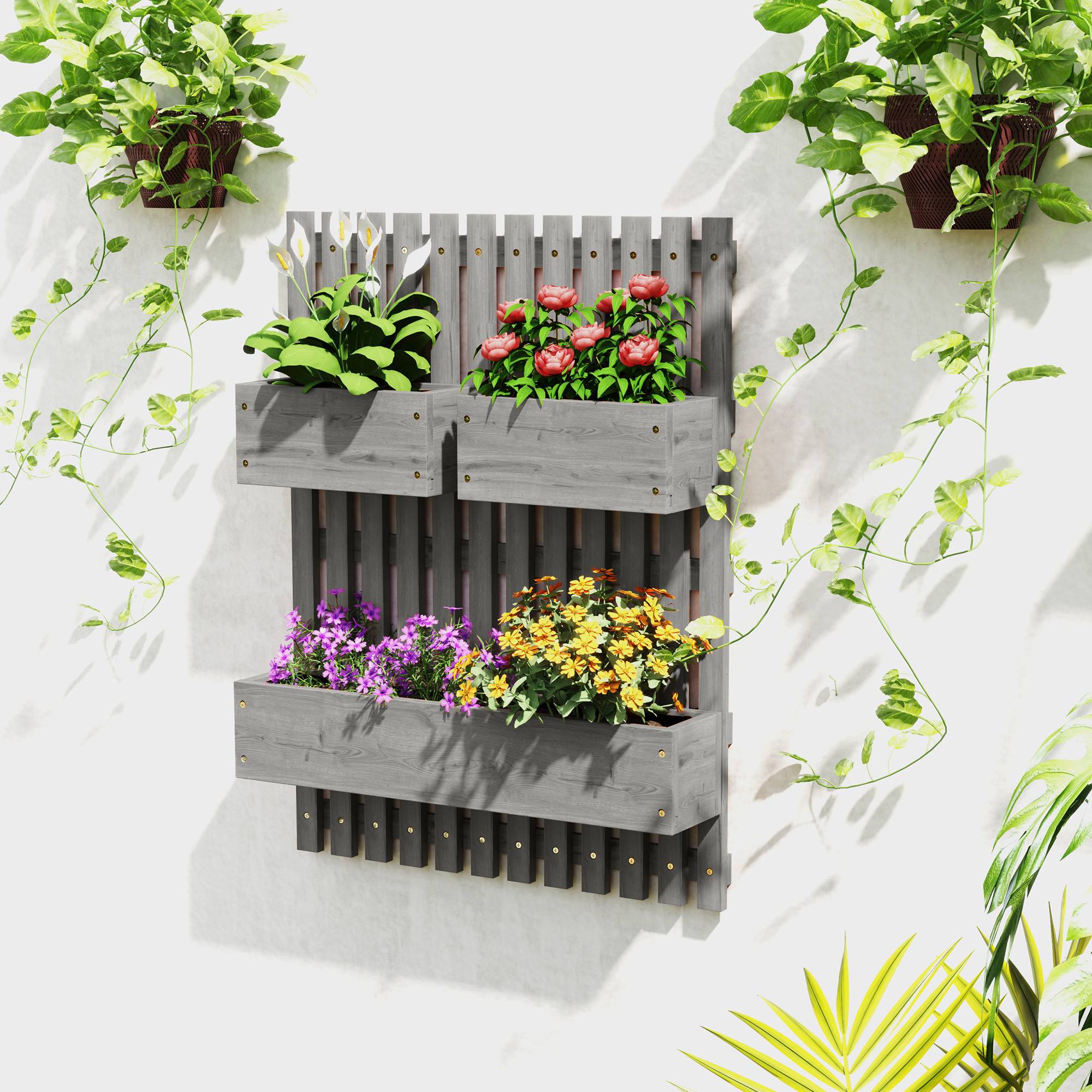 Sans Marque - Ensemble jardinières murales repositionnables bois massif 60x16x80 cm - Image 4