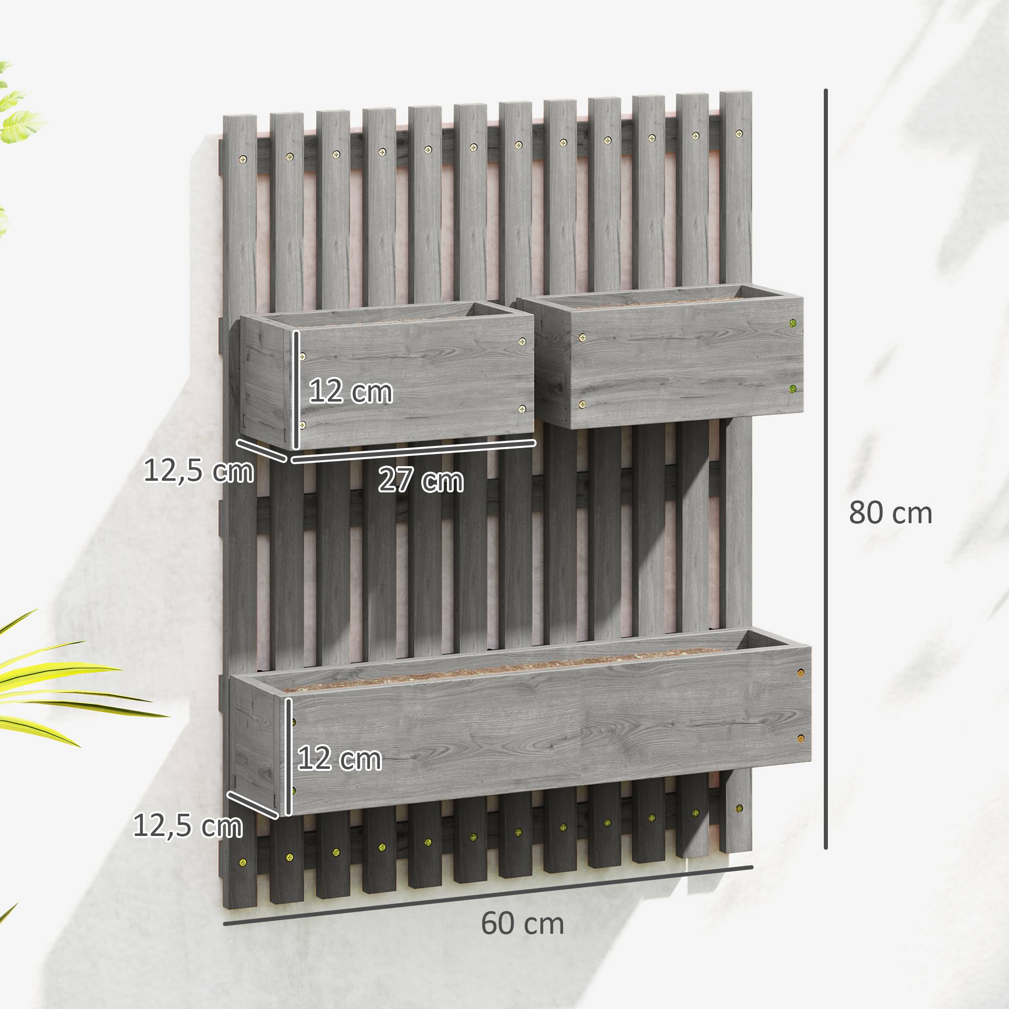Sans Marque - Ensemble jardinières murales repositionnables bois massif 60x16x80 cm - Image 5