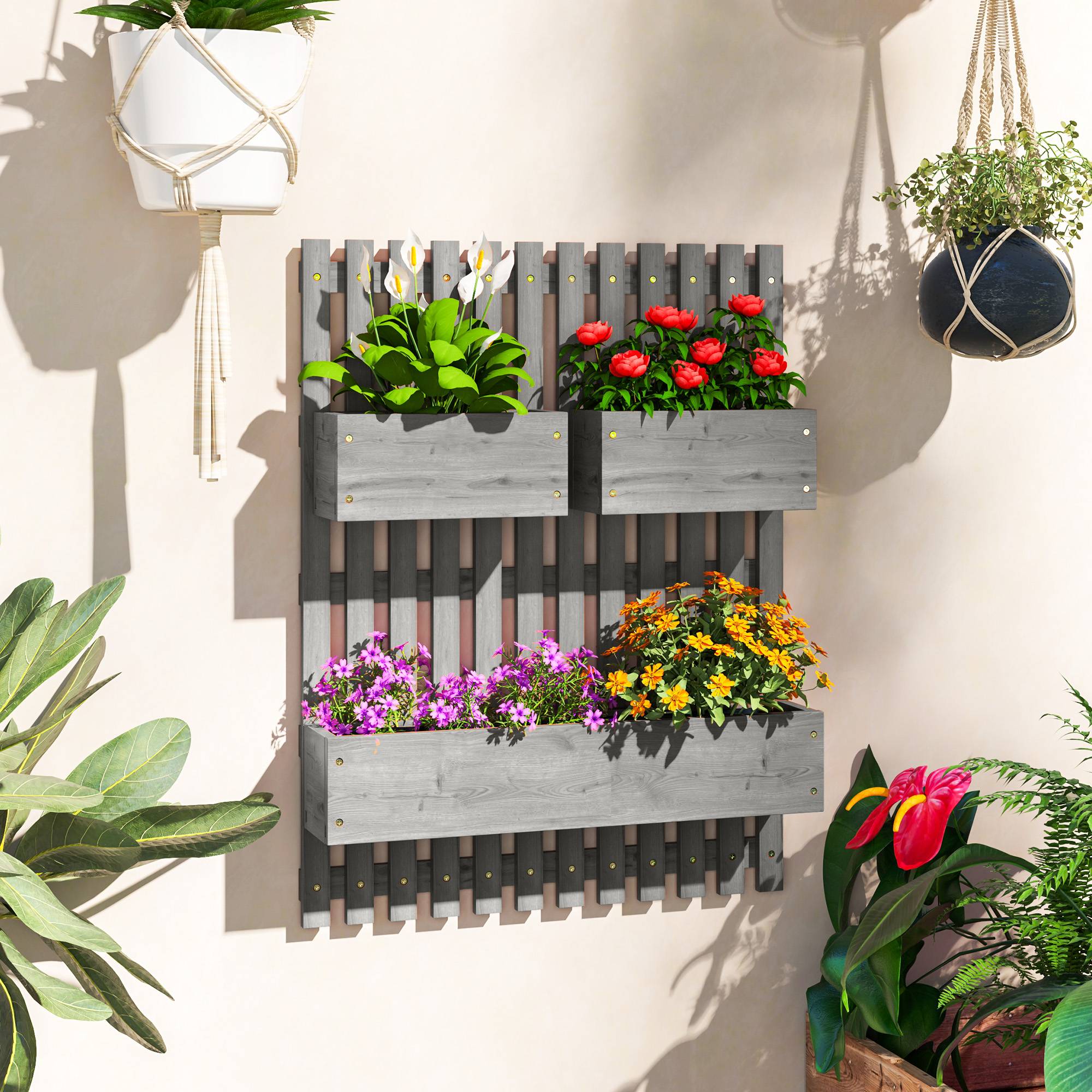 Sans Marque - Ensemble jardinières murales repositionnables bois massif 60x16x80 cm - Image 3