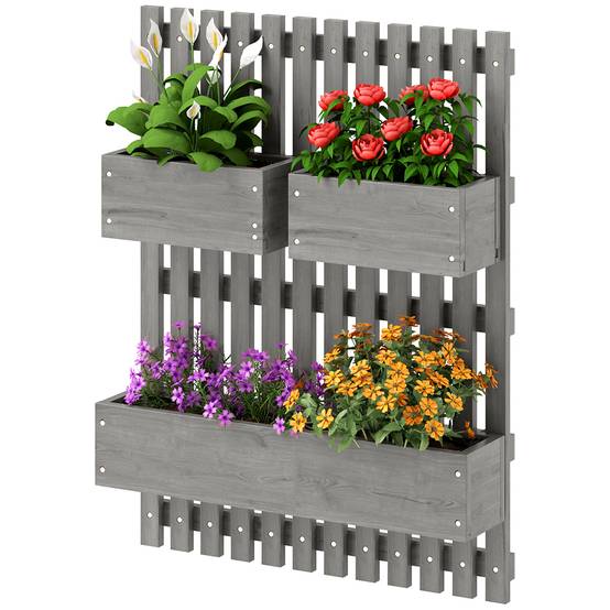 Sans Marque - Ensemble jardinières murales repositionnables bois massif 60x16x80 cm - Image 2