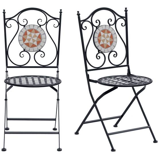 Lot 2 chaises pliables métal balcon Motif mosaïque élégant gain espace 50x40x95cm noir - ComfortXL Outdoor Living - Image 1