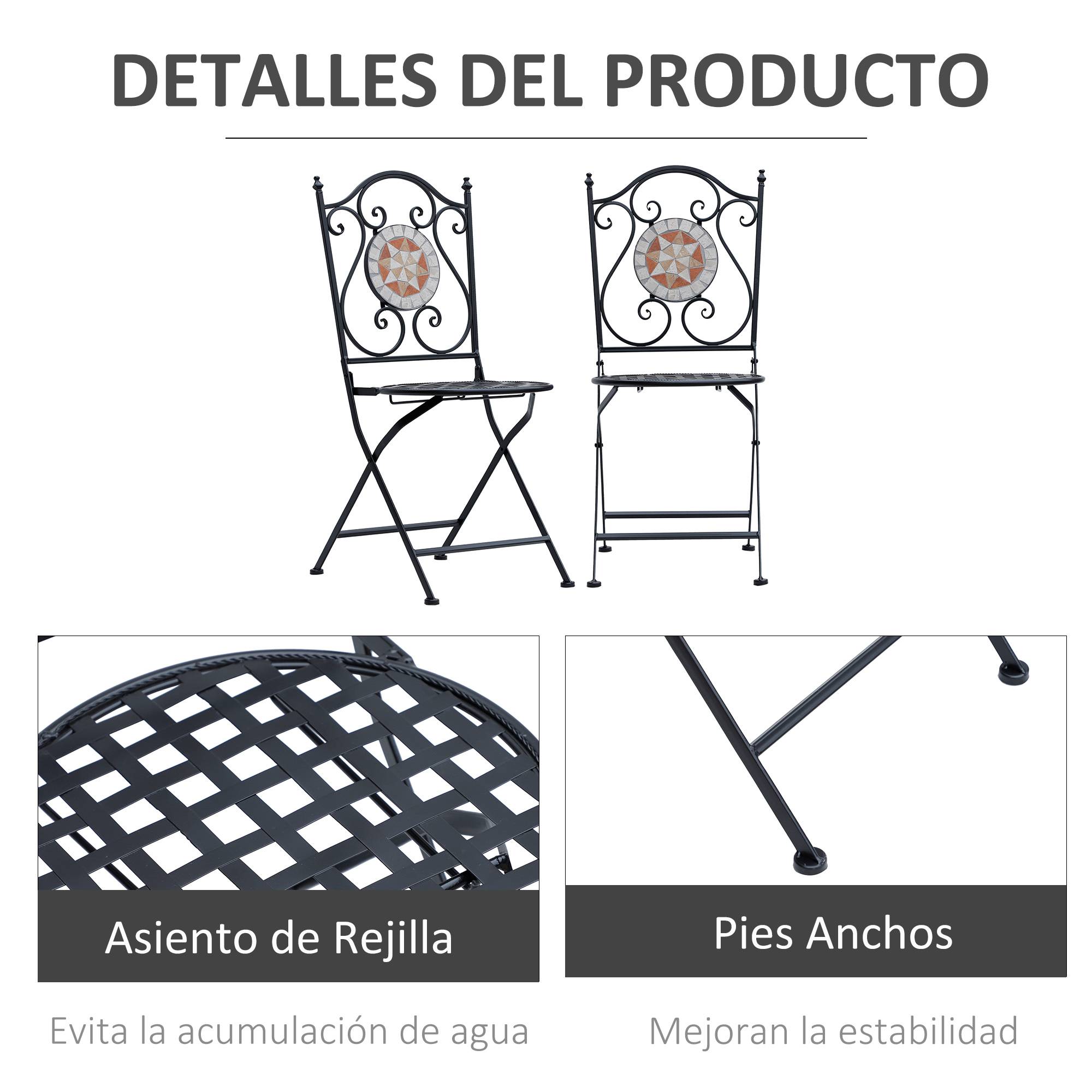 Lot 2 chaises pliables métal balcon Motif mosaïque élégant gain espace 50x40x95cm noir - ComfortXL Outdoor Living - Image 7