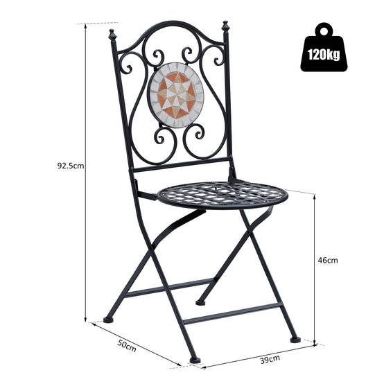 Lot 2 chaises pliables métal balcon Motif mosaïque élégant gain espace 50x40x95cm noir - ComfortXL Outdoor Living - Image 4