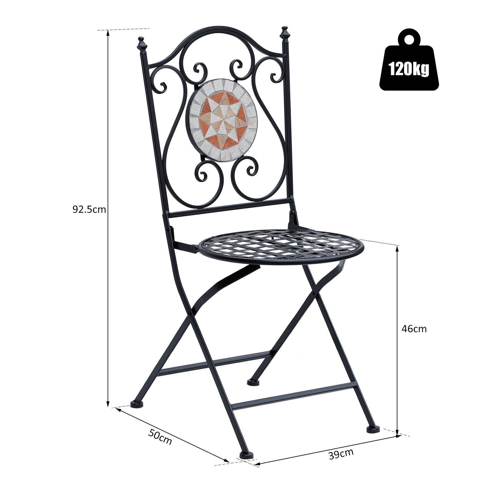 Lot 2 chaises pliables métal balcon Motif mosaïque élégant gain espace 50x40x95cm noir - ComfortXL Outdoor Living - Image 4
