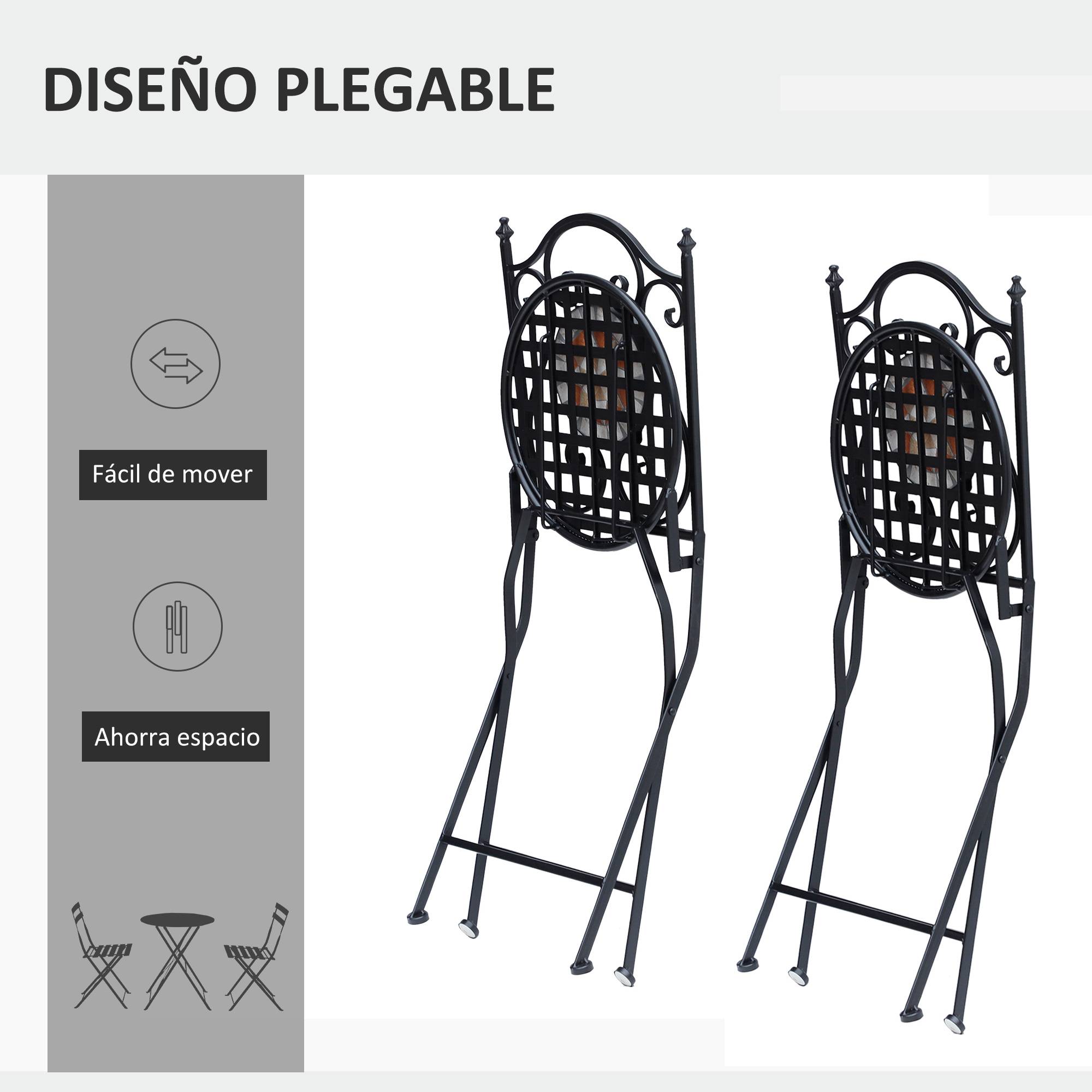 Lot 2 chaises pliables métal balcon Motif mosaïque élégant gain espace 50x40x95cm noir - ComfortXL Outdoor Living - Image 5