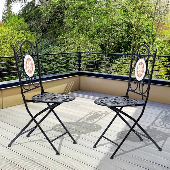 Lot 2 chaises pliables métal balcon Motif mosaïque élégant gain espace 50x40x95cm noir - ComfortXL Outdoor Living - Image 2