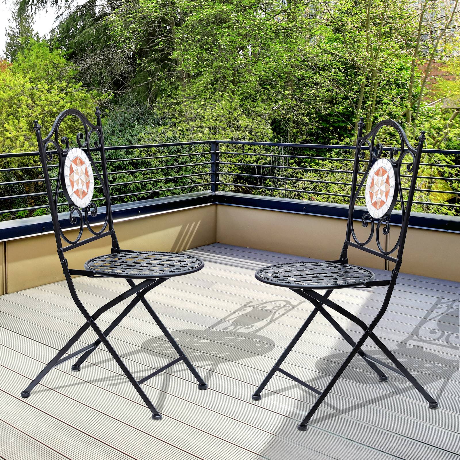 Lot 2 chaises pliables métal balcon Motif mosaïque élégant gain espace 50x40x95cm noir - ComfortXL Outdoor Living - Image 2