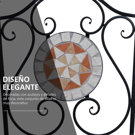 Lot 2 chaises pliables métal balcon Motif mosaïque élégant gain espace 50x40x95cm noir - ComfortXL Outdoor Living - Image 6