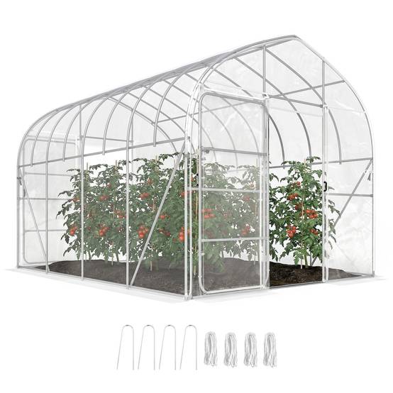 Sans Marque - Serre Tunnel de Jardin 12m² Film PO Anti-goutte Acier Galvanisé 25mm Structure Renforcée 2 Portes Battantes Transparent - Image 1