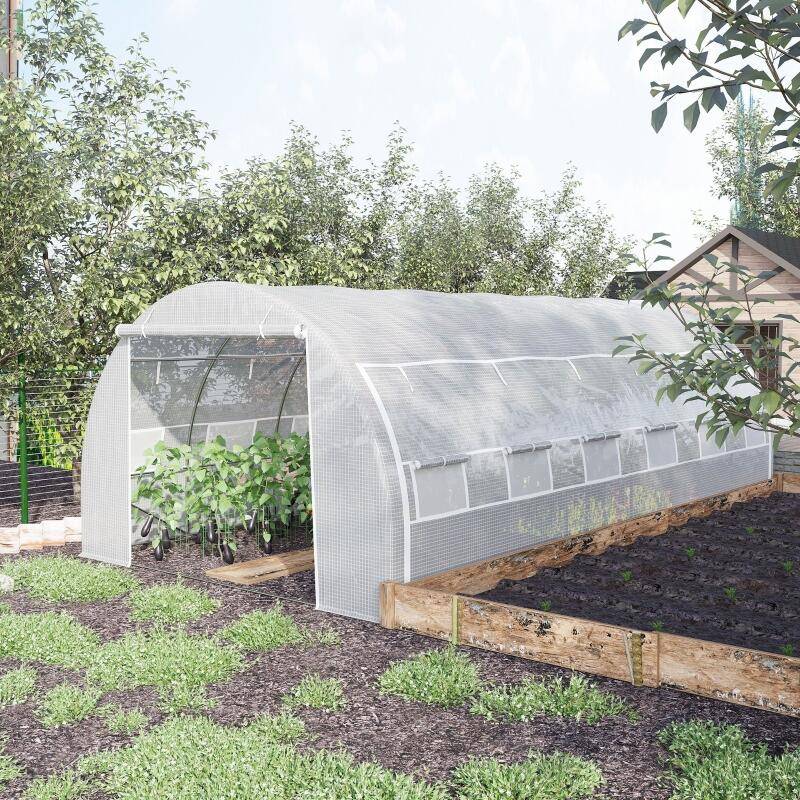 ComfortXL - Très Grande Serre Tunnel 18m² Acier galvanisé 12 fenêtres et parois enroulables 6x3x2m Blanc - ComfortXL Outdoor Living