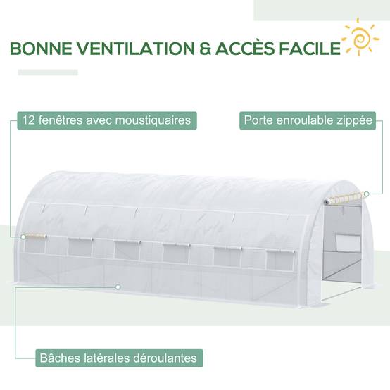 Très Grande Serre Tunnel 18m² Acier galvanisé 12 fenêtres et parois enroulables 6x3x2m Blanc - ComfortXL Outdoor Living - Image 7