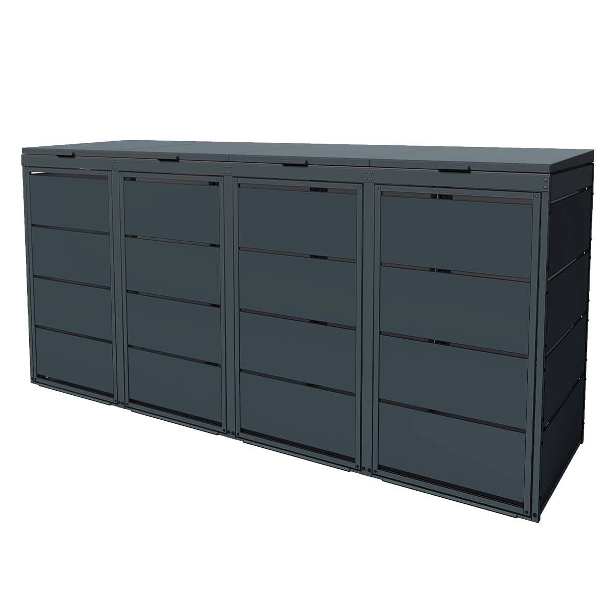 Cache poubelle extérieur quadruple en acier galvanisé - Abri poubelle pour 4 conteneurs 240 Litres - Anthracite RAL7016 - Image 1