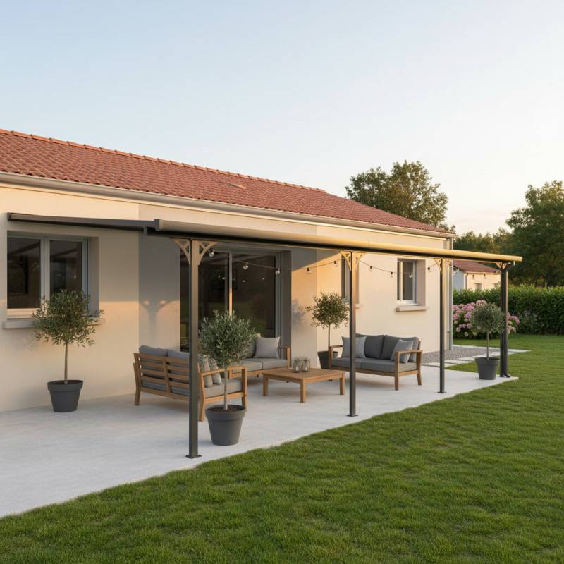 X-Metal - Pergola adossée ajustable aluminium 18,85 m² toit polycarbonate 6mm X-Metal anthracite - Image 3