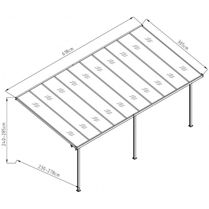 X-Metal - Pergola adossée ajustable aluminium 18,85 m² toit polycarbonate 6mm X-Metal anthracite - Image 5